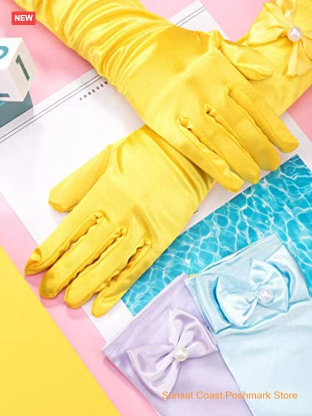 9 Pairs Satin Gloves Dress Up Princess Bows Long Formal Gloves for Girls